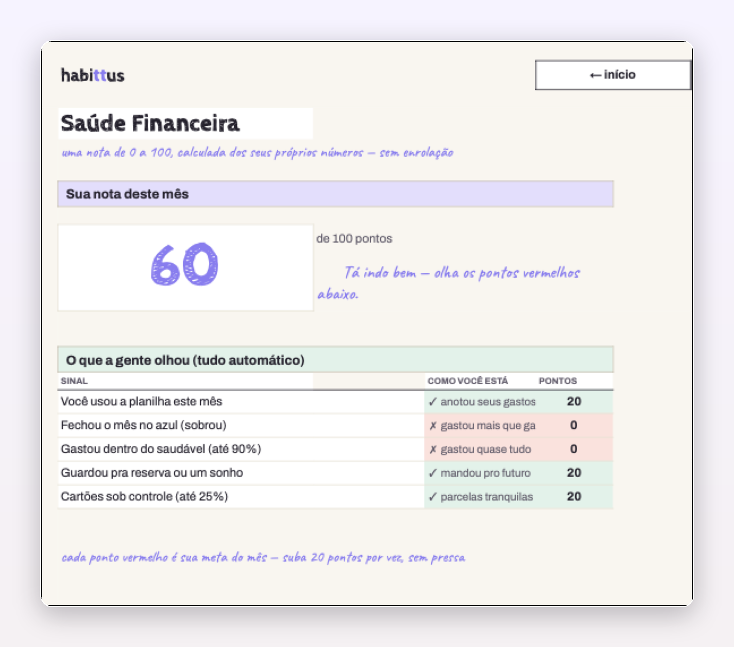 Nota de Saúde Financeira de 0 a 100, calculada sozinha